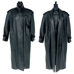 Vintage Russell Lawrence Leather Duster Jacket Black Trench Drop Shoulder Coat